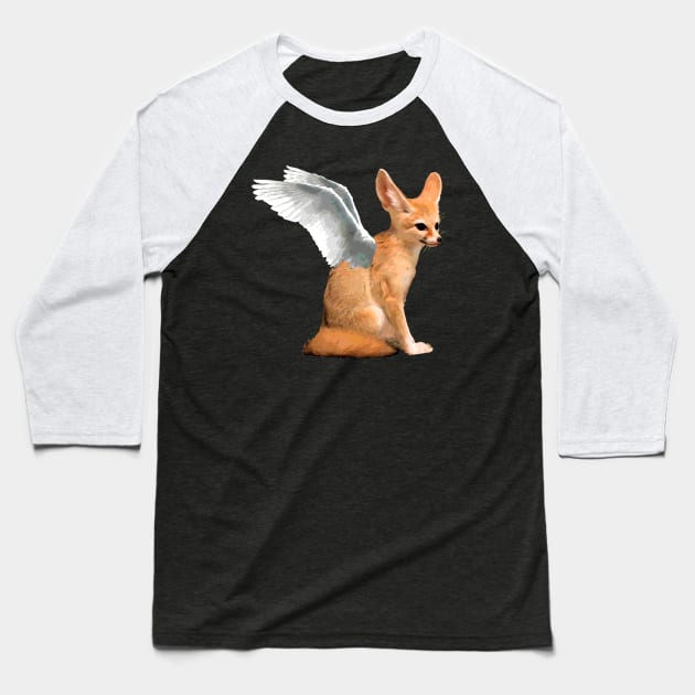 Winged Fennec Fox Baseball T-Shirt by Crayle